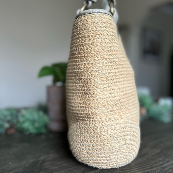 Coach Bleeker Natural Straw Metallic Bronze Floral Embroidered Logo Tote! - Picture 9 of 10